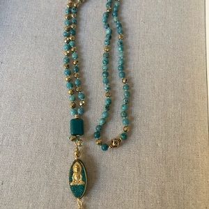 New Boho Mala Prayer Semiprecious Necklace Thai Buddha  Pendant Gold Hematit…